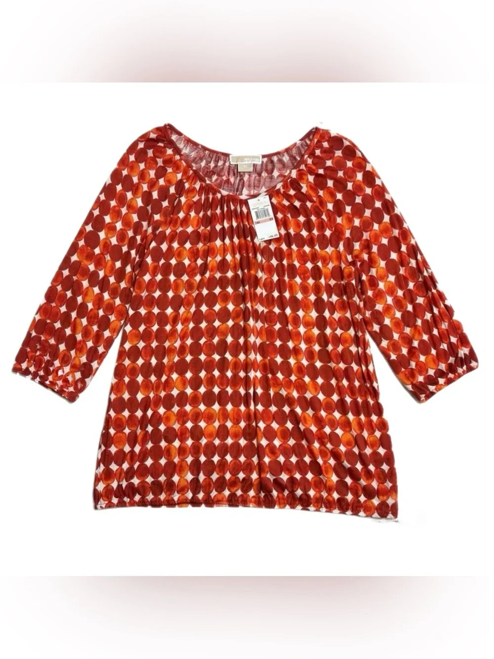 Michael Kors Mandarin Orange Geometric Dot Blouse Womens 2X Top New